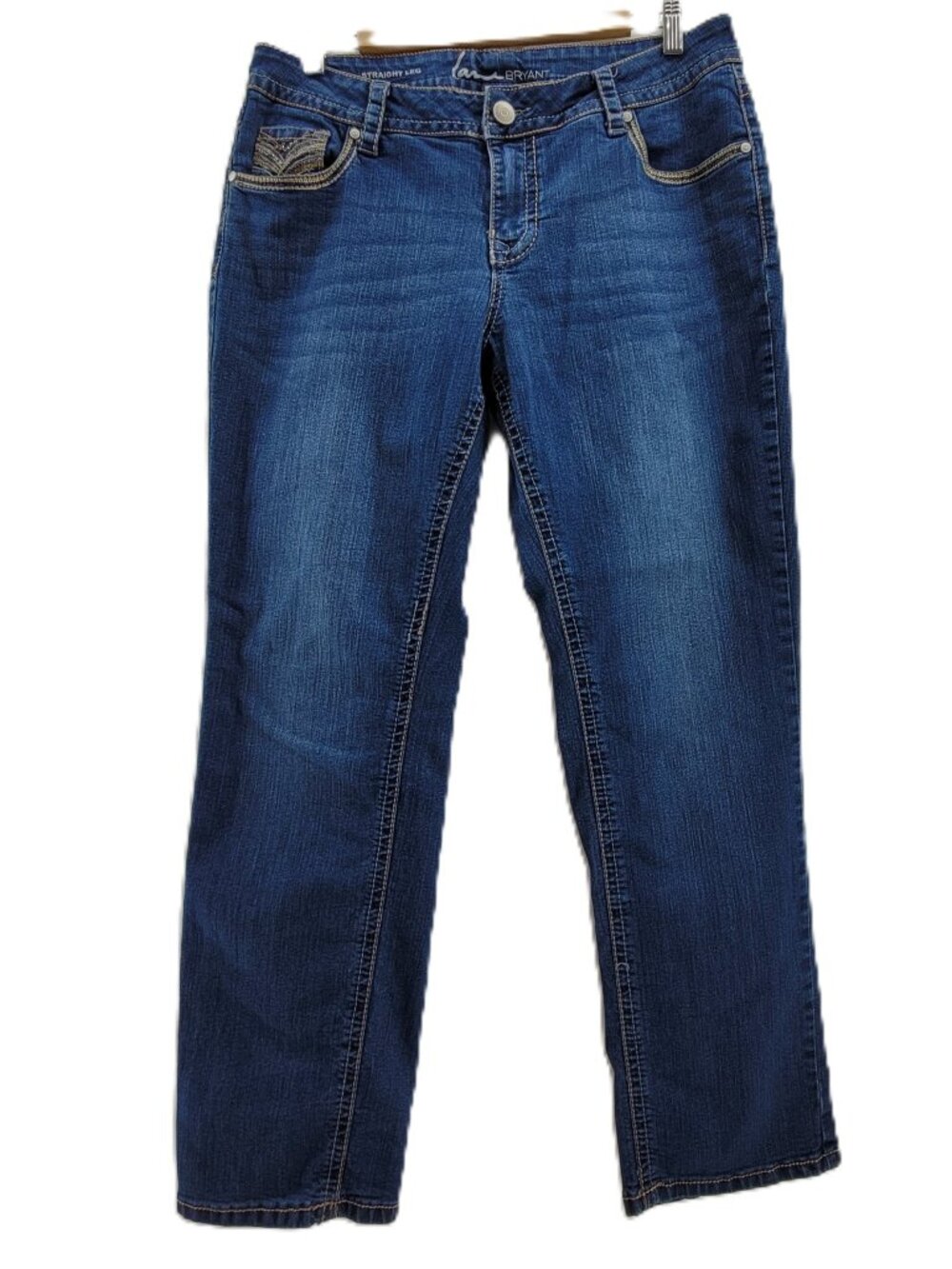 Lane Bryant Jeans Women's 14 Blue Thick Stitch Straight Stretch Embellished